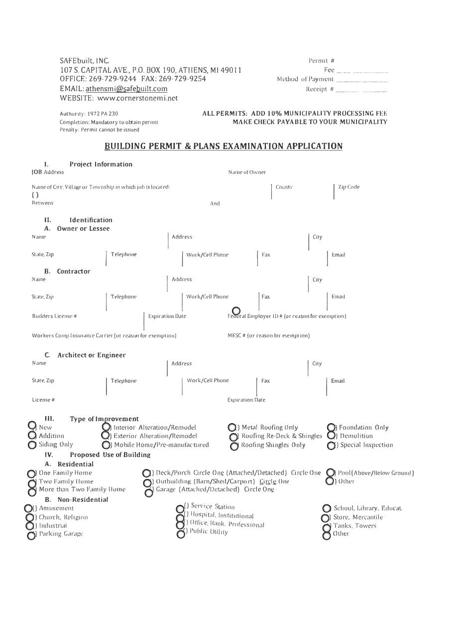 Building Permit  Plans Examination Application - City of Albion, Michigan, Page 1