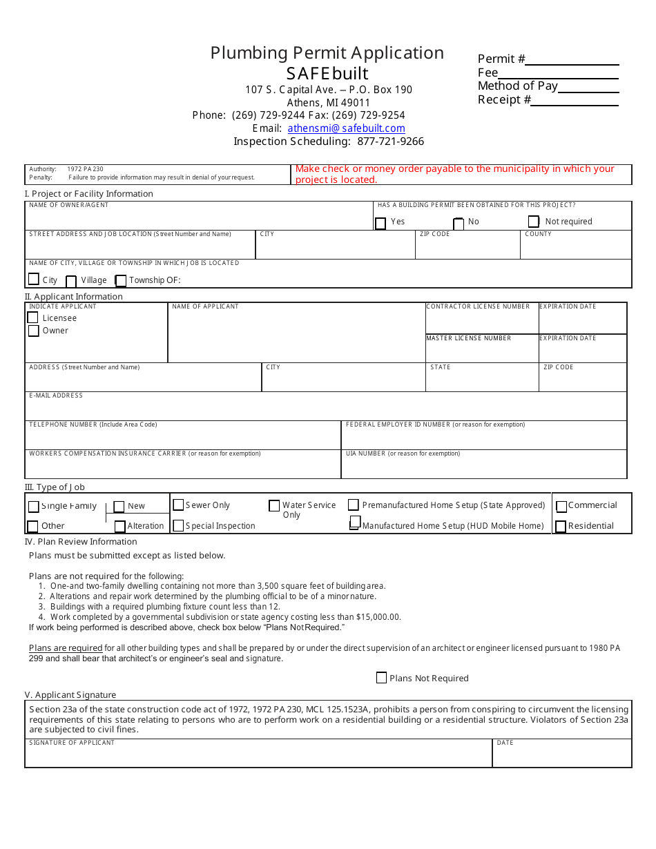 Safebuilt Plumbing Permit Application - City of Albion, Michigan, Page 1