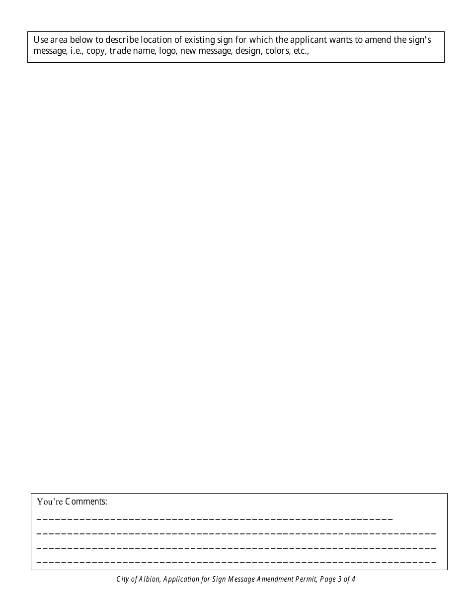 Application for Sign Message Amendment Permit Change of Message, Logo, Color, Etc., Without Change of Structure - City of Albion, Michigan, Page 3