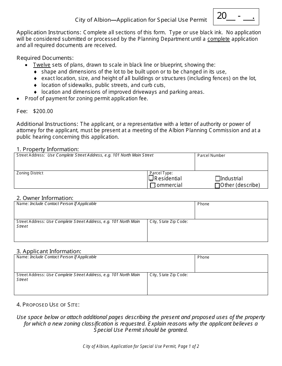 Application for Special Use Permit - City of Albion, Michigan, Page 1