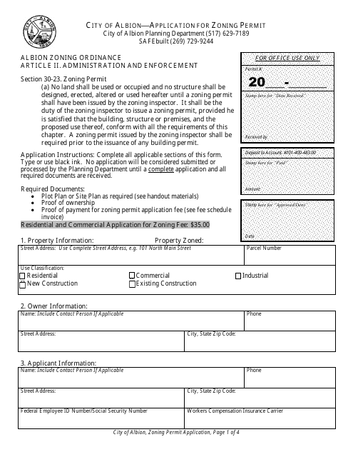 Application for Zoning Permit - City of Albion, Michigan Download Pdf
