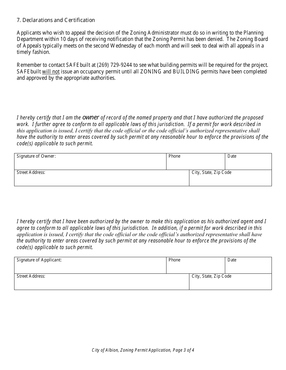 Application for Zoning Permit - City of Albion, Michigan, Page 3