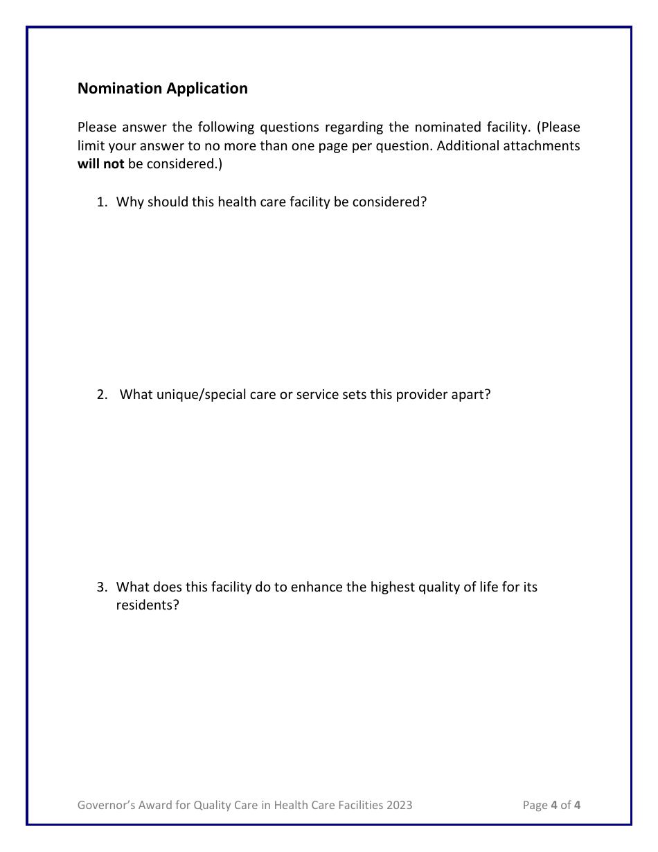 Governors Award for Quality Care in Health Care Facilities Nomination Form - Iowa, Page 4