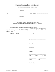 Document preview: Form CV-25 Certification of Notice to Plaintiff - Oklahoma