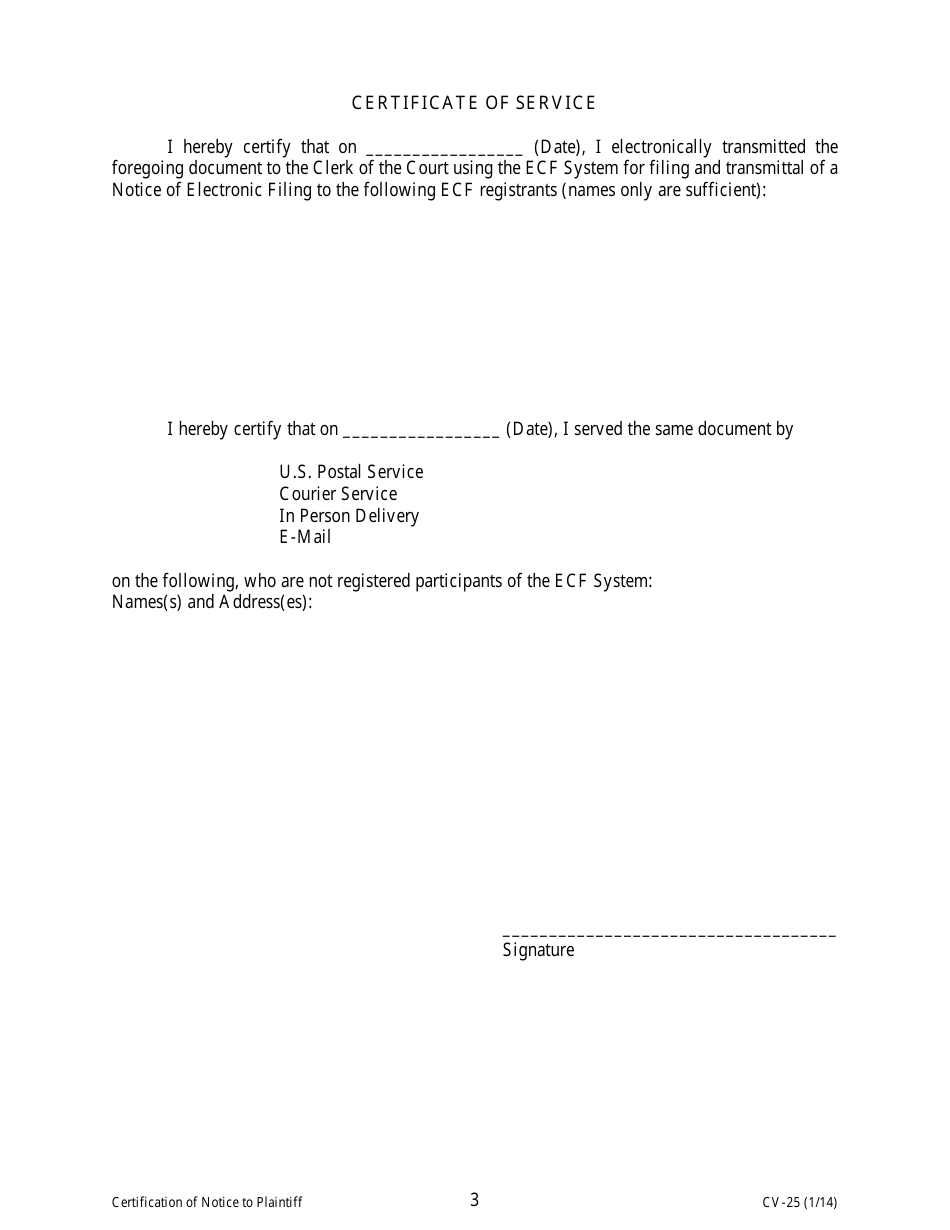 Form CV-25 Certification of Notice to Plaintiff - Oklahoma, Page 3