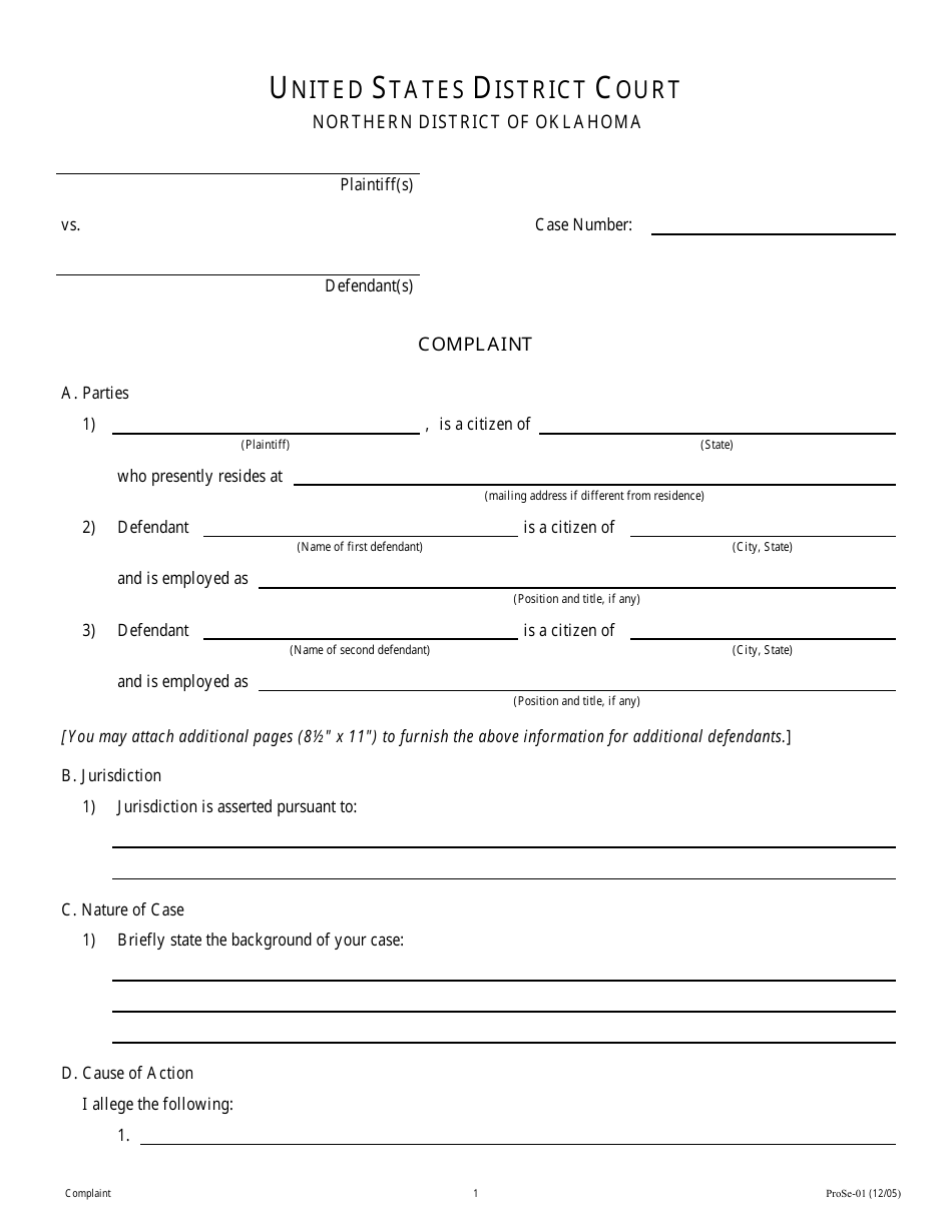 Form ProSe-01 Complaint - Oklahoma, Page 1