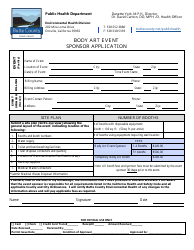 Document preview: Body Art Event Sponsor Application - Butte County, California
