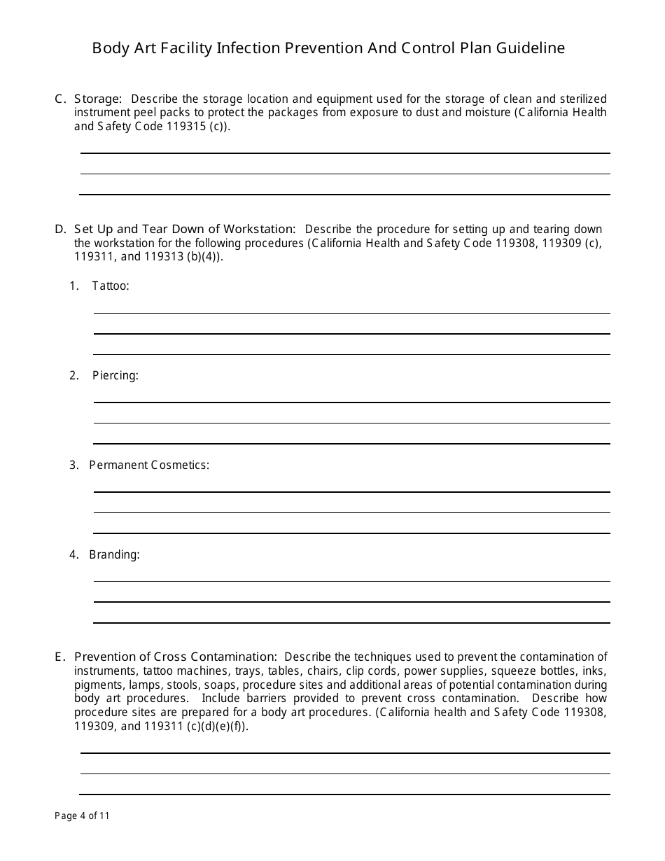Body Art Facility Infection Prevention and Control Plan Guideline - Contra Costa County, California, Page 4