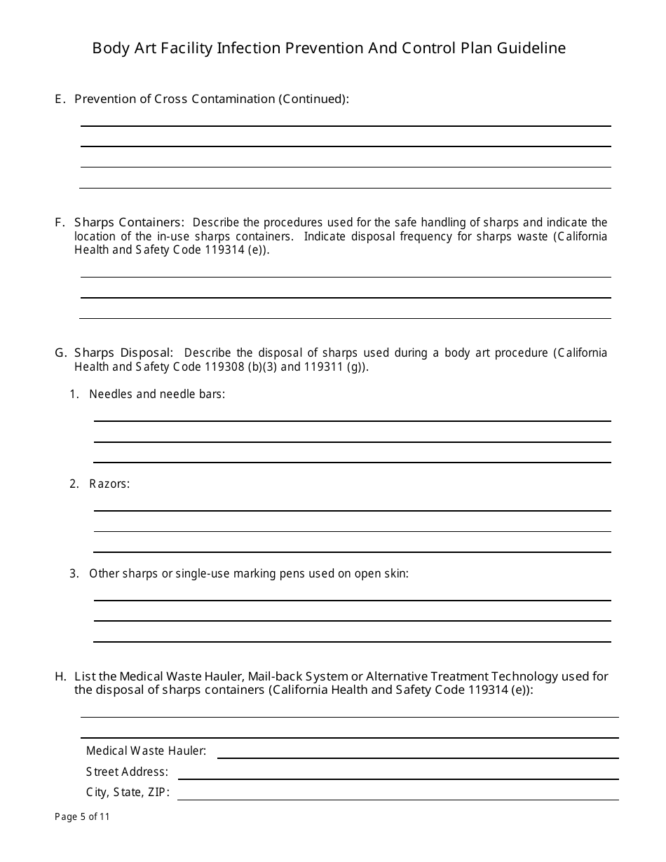 Body Art Facility Infection Prevention and Control Plan Guideline - Contra Costa County, California, Page 5