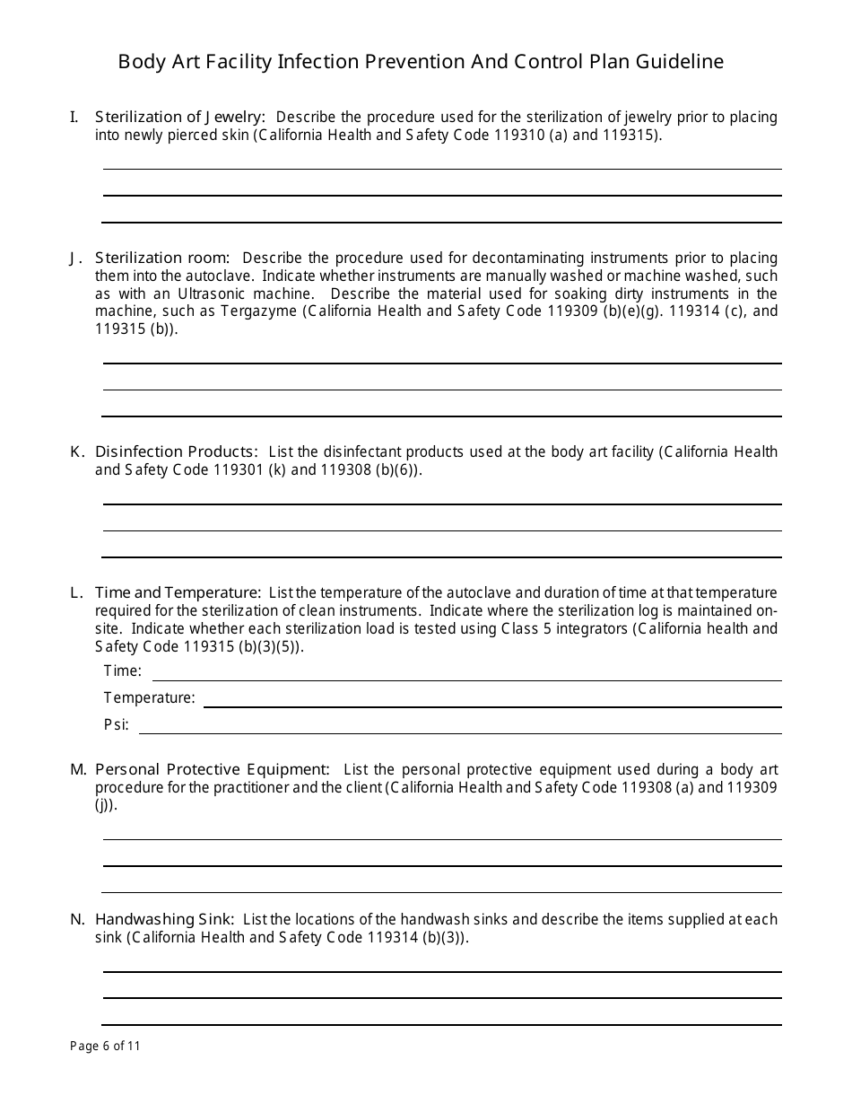 Body Art Facility Infection Prevention and Control Plan Guideline - Contra Costa County, California, Page 6