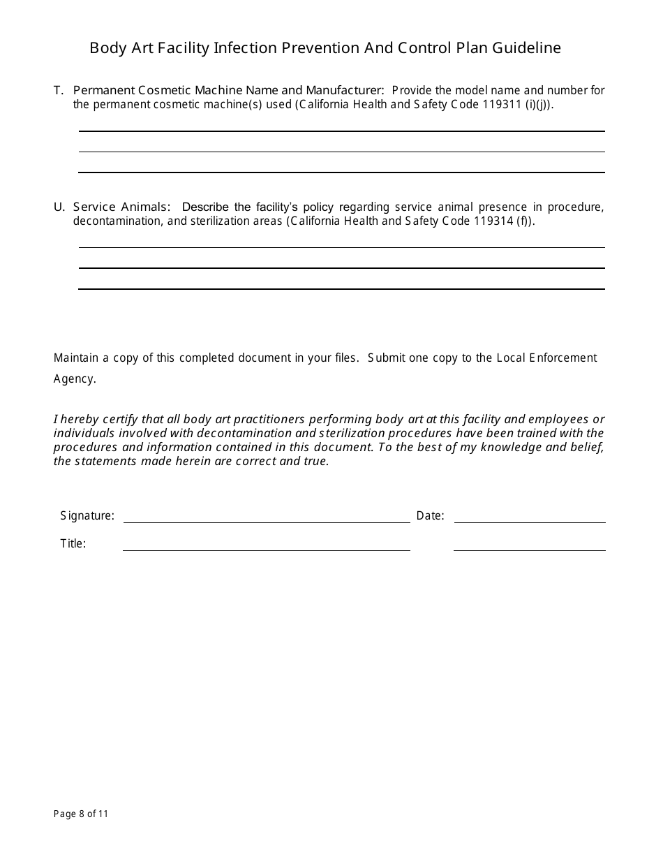 Body Art Facility Infection Prevention and Control Plan Guideline - Contra Costa County, California, Page 8