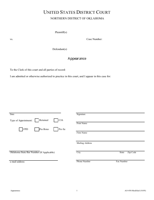 Form AO-458-MODIFIED  Printable Pdf