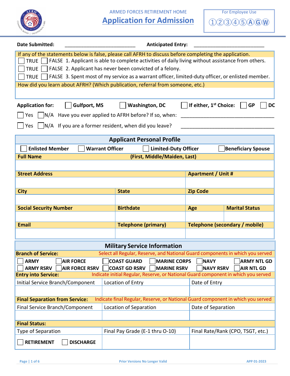 Form APP Application for Admission, Page 3