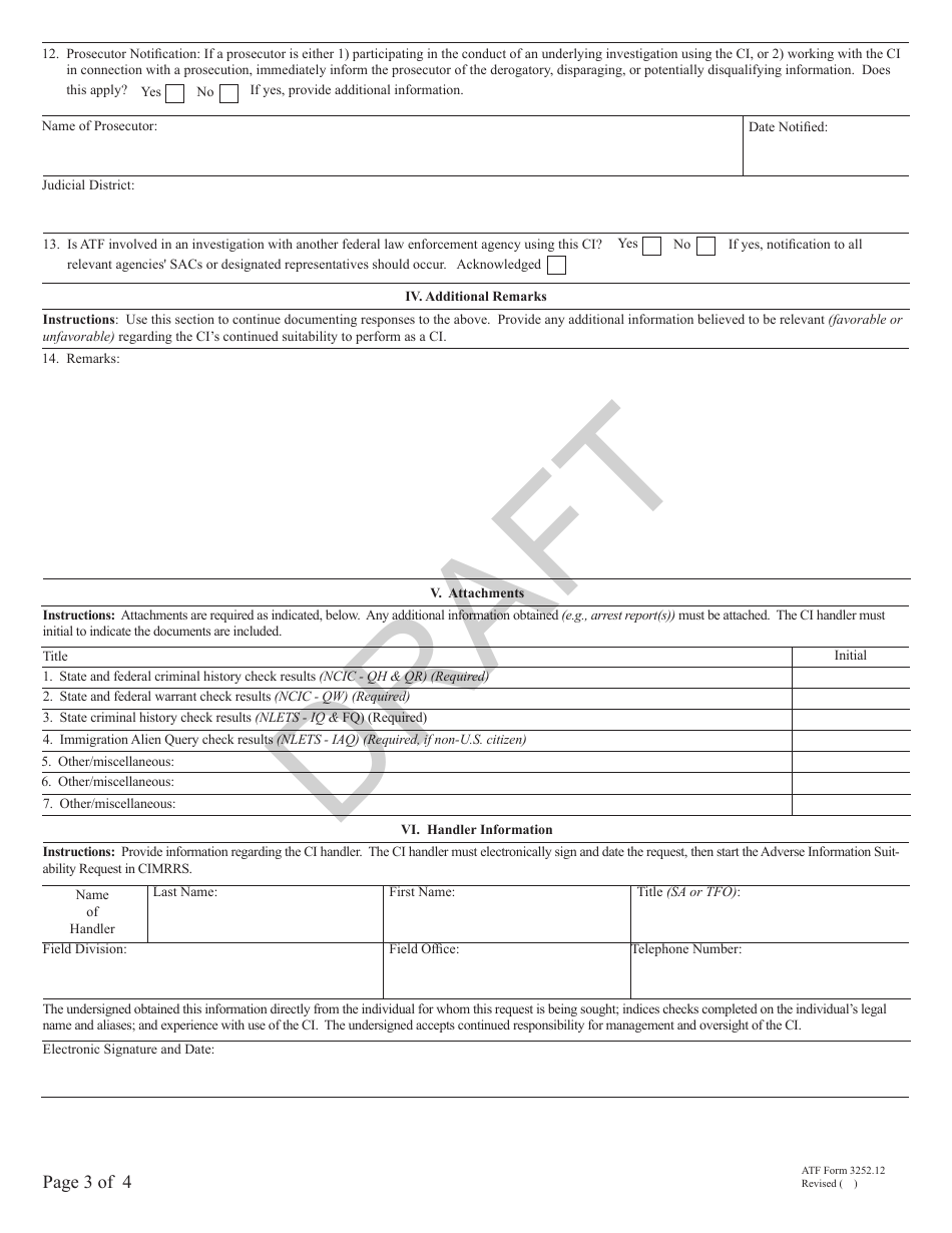 ATF Form 3252.12 Adverse Information Suitability Request - Draft, Page 3