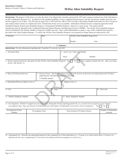 ATF Form 3252.11 30-day Alien Suitability Request - Draft