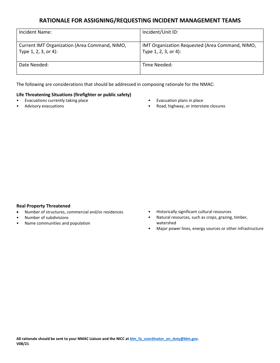 Rationale for Assigning / Requesting Incident Management Teams, Page 1