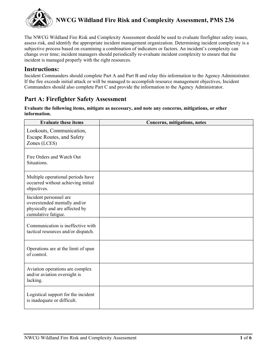 Form PMS236 Nwcg Wildland Fire Risk and Complexity Assessment, Page 1