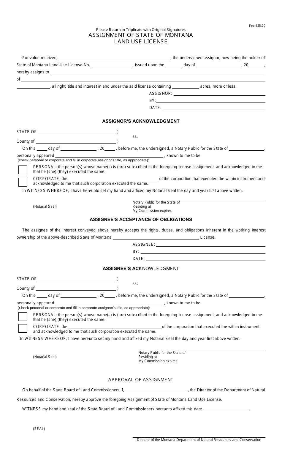 Assignment of State of Montana Land Use License - Montana, Page 1