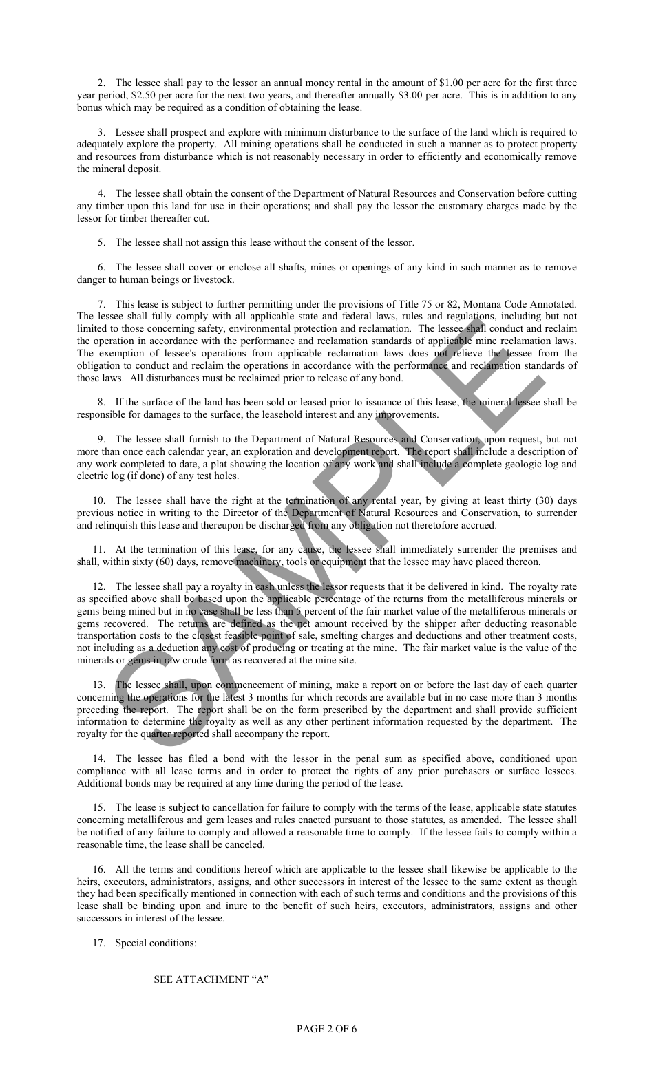 Form DS-477 Metalliferous Mineral or Gem Mining Lease - Sample - Montana, Page 2