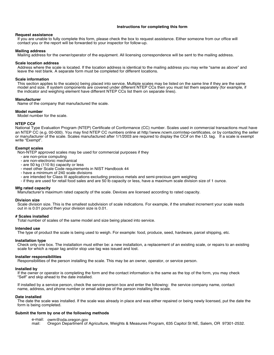 Placed in Service Report for Scales (Manufacturers Rated Capacity 0-1,160 Lbs) - Hemp - Oregon, Page 2
