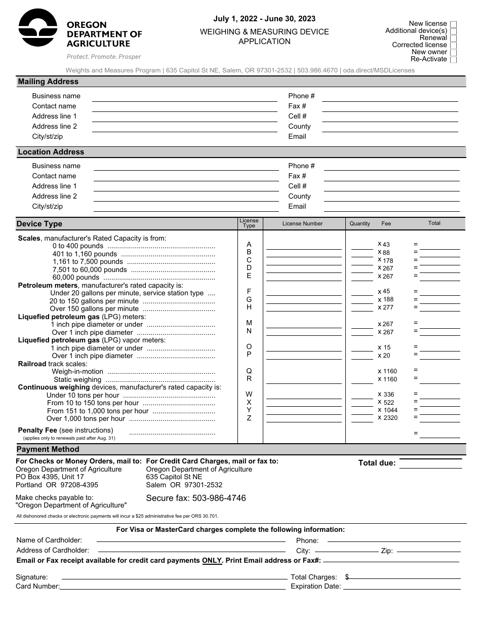 Weighing  Measuring Device Application - Oregon, Page 1