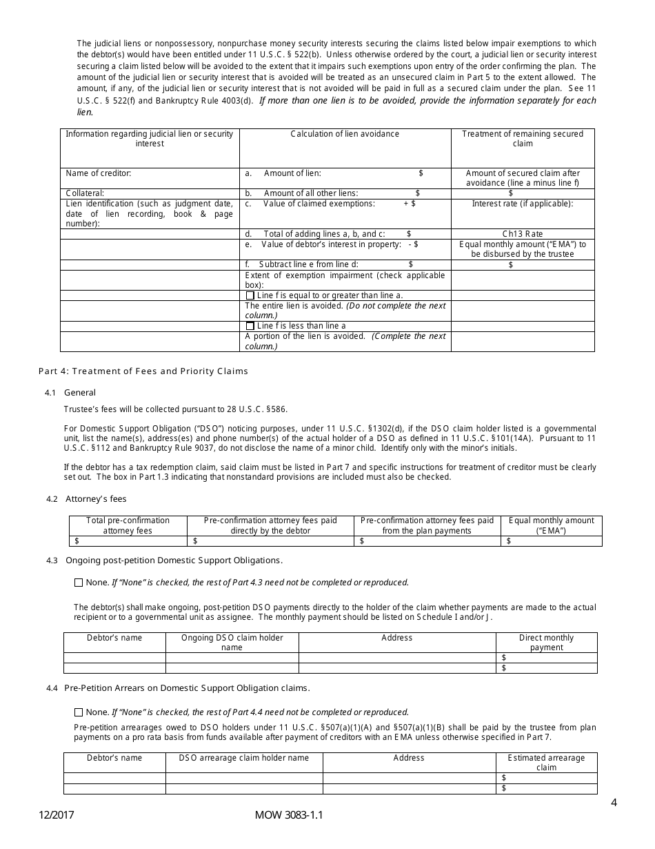 Form MOW3083-1.1 Chapter 13 Plan - Missouri, Page 4