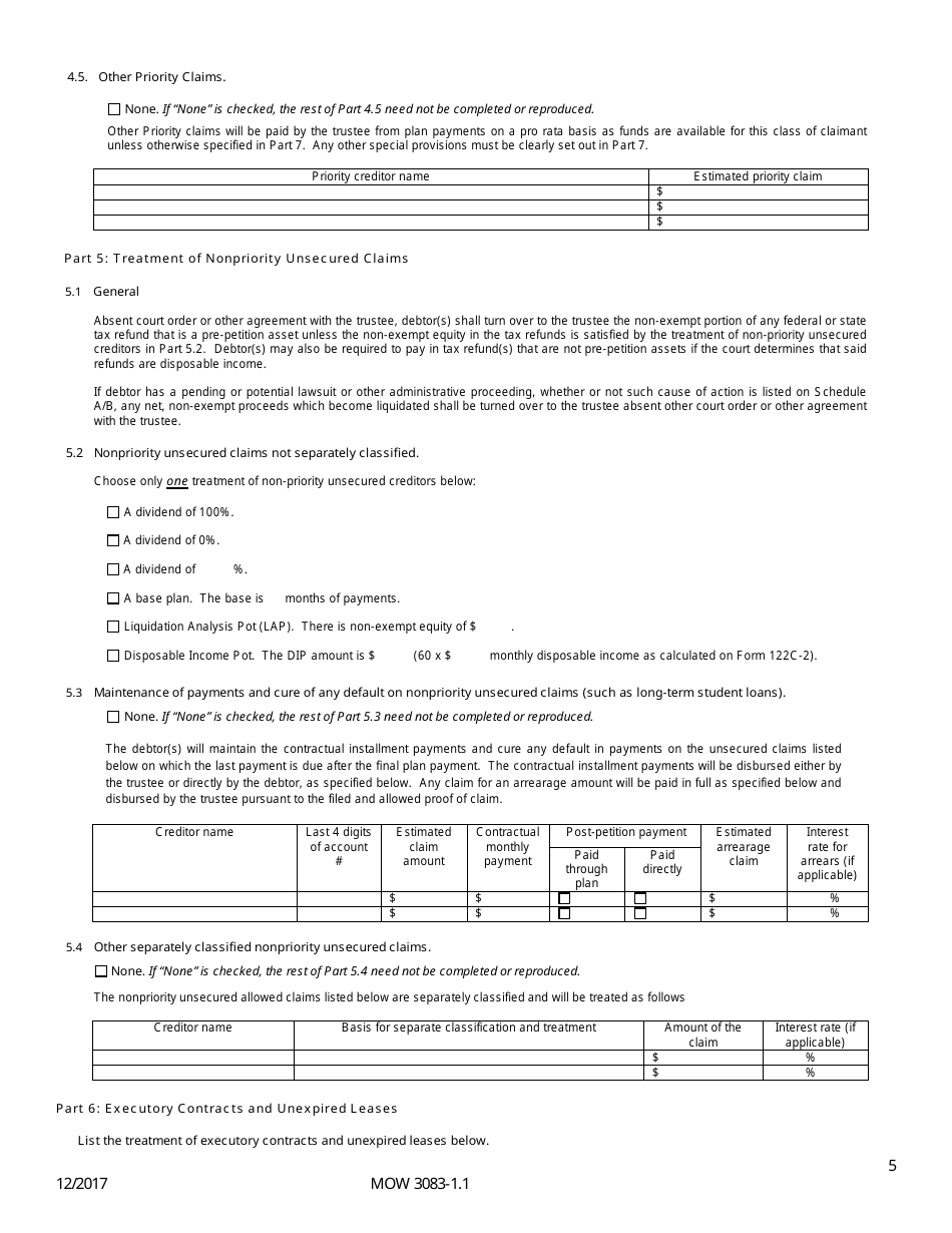 Form MOW3083-1.1 Chapter 13 Plan - Missouri, Page 5