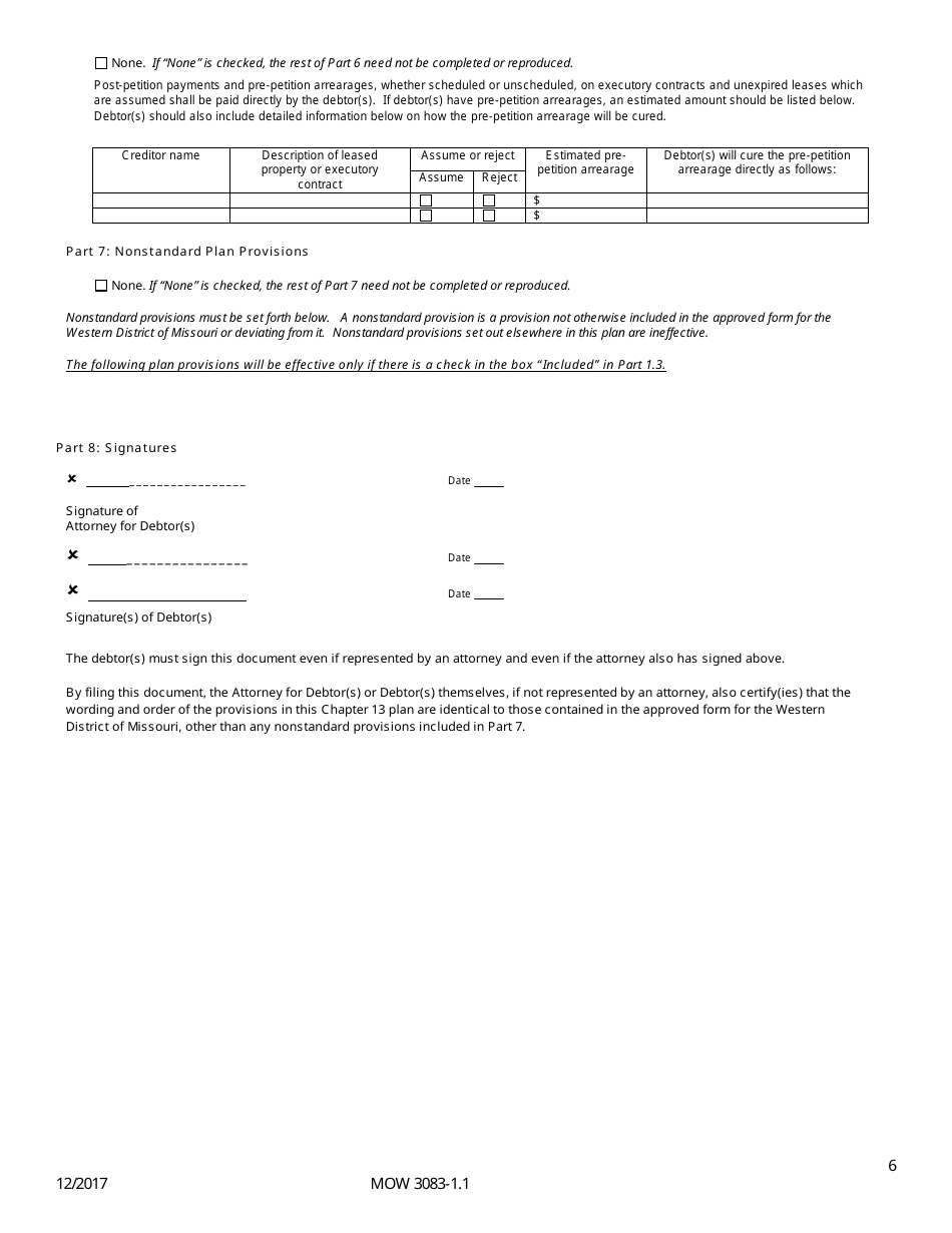 Form MOW3083-1.1 Chapter 13 Plan - Missouri, Page 6
