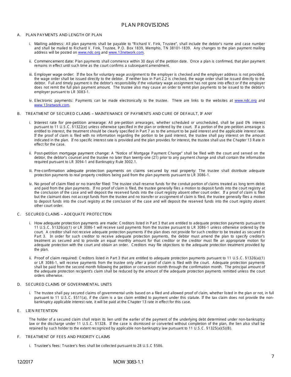 Form MOW3083-1.1 Chapter 13 Plan - Missouri, Page 7