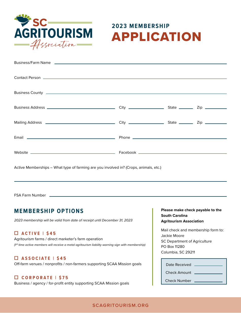 Sc Agritourism Association Membership Application - South Carolina, Page 1