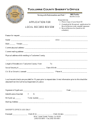 Document preview: Application for Local Record Review - Tuolumne County, California