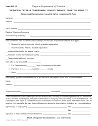 Form OIC I-2 Individual Offer in Compromise: Penalty Waiver/Doubtful Liability - Virginia