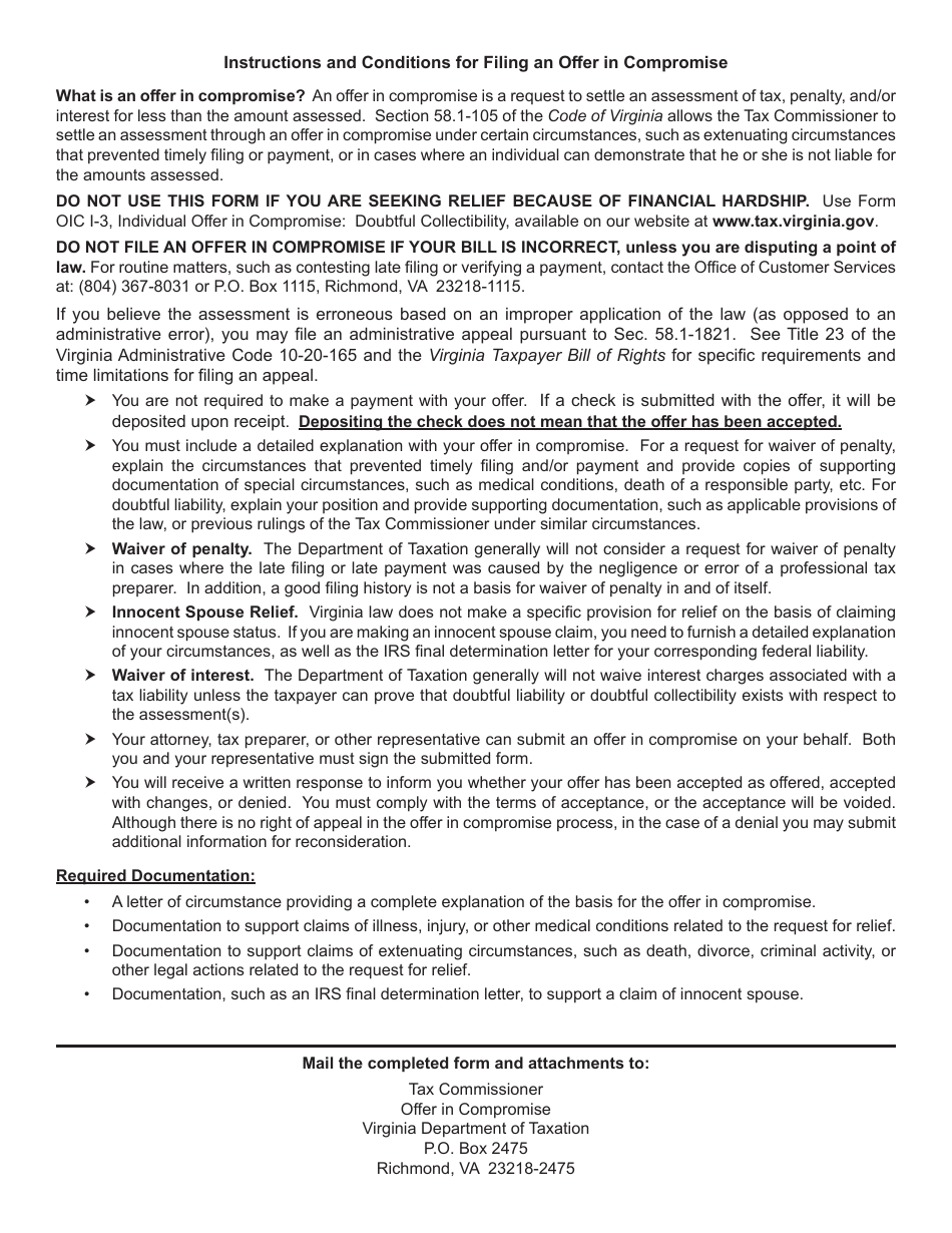 Form OIC I-2 Individual Offer in Compromise: Penalty Waiver / Doubtful Liability - Virginia, Page 2