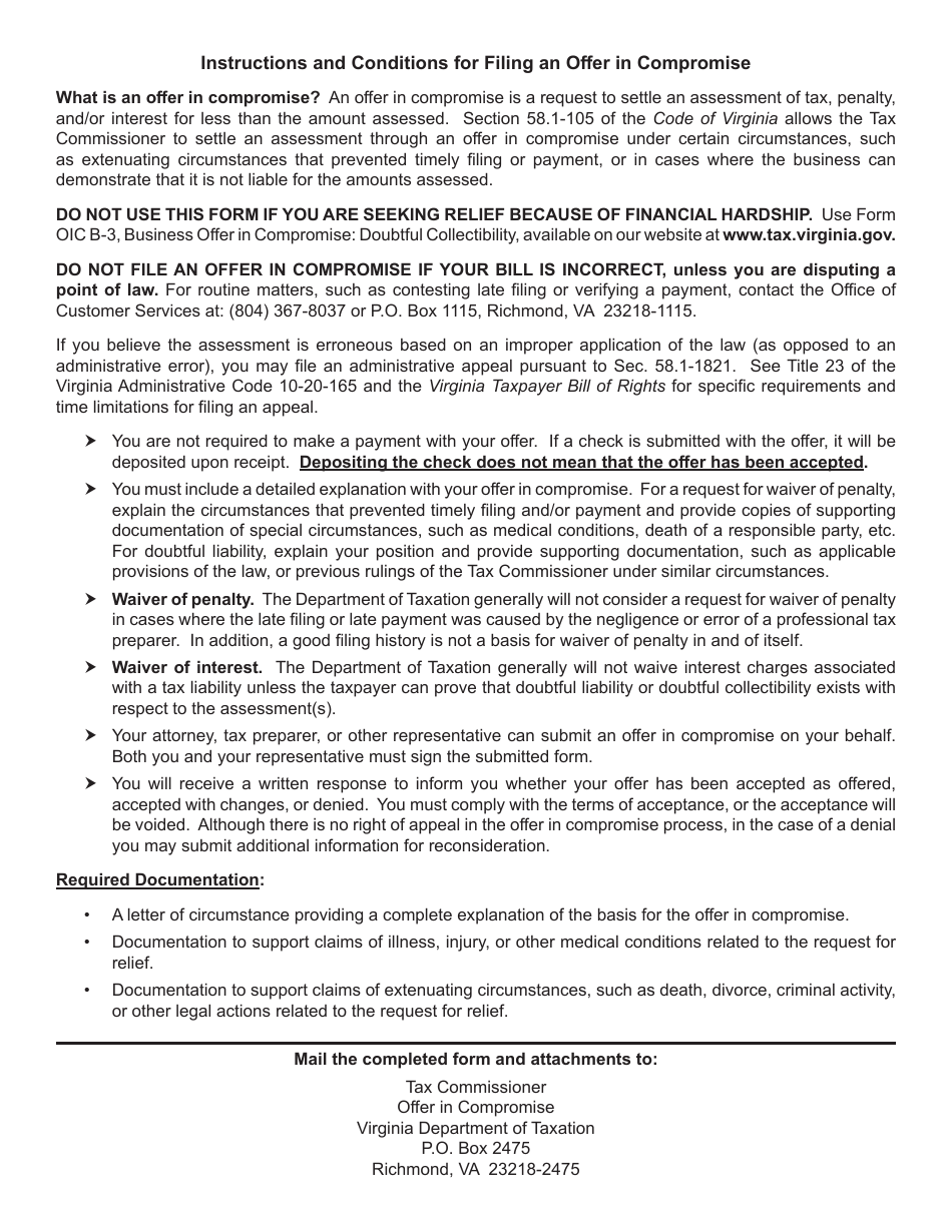 Form OIC B-2 Business Offer in Compromise: Penalty Waiver / Doubtful Liability - Virginia, Page 2