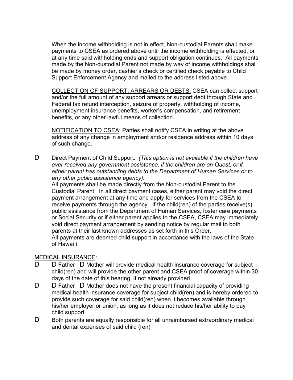 Form 2F-P-458 Order Re: Custody, Visitation, Support After Voluntary Establishment of Paternity - Hawaii, Page 5