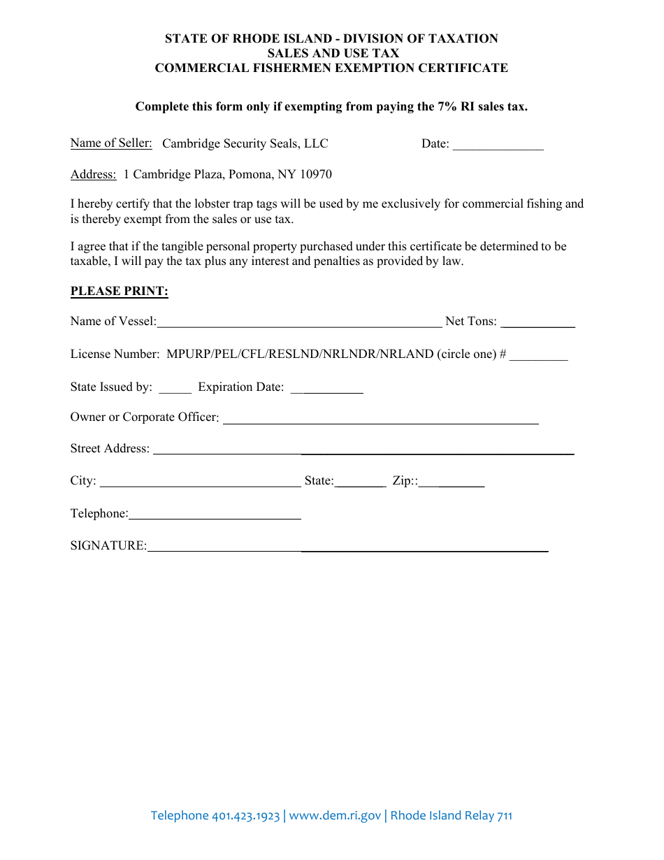 Lobster Trap Tag Order Form - Rhode Island, Page 3