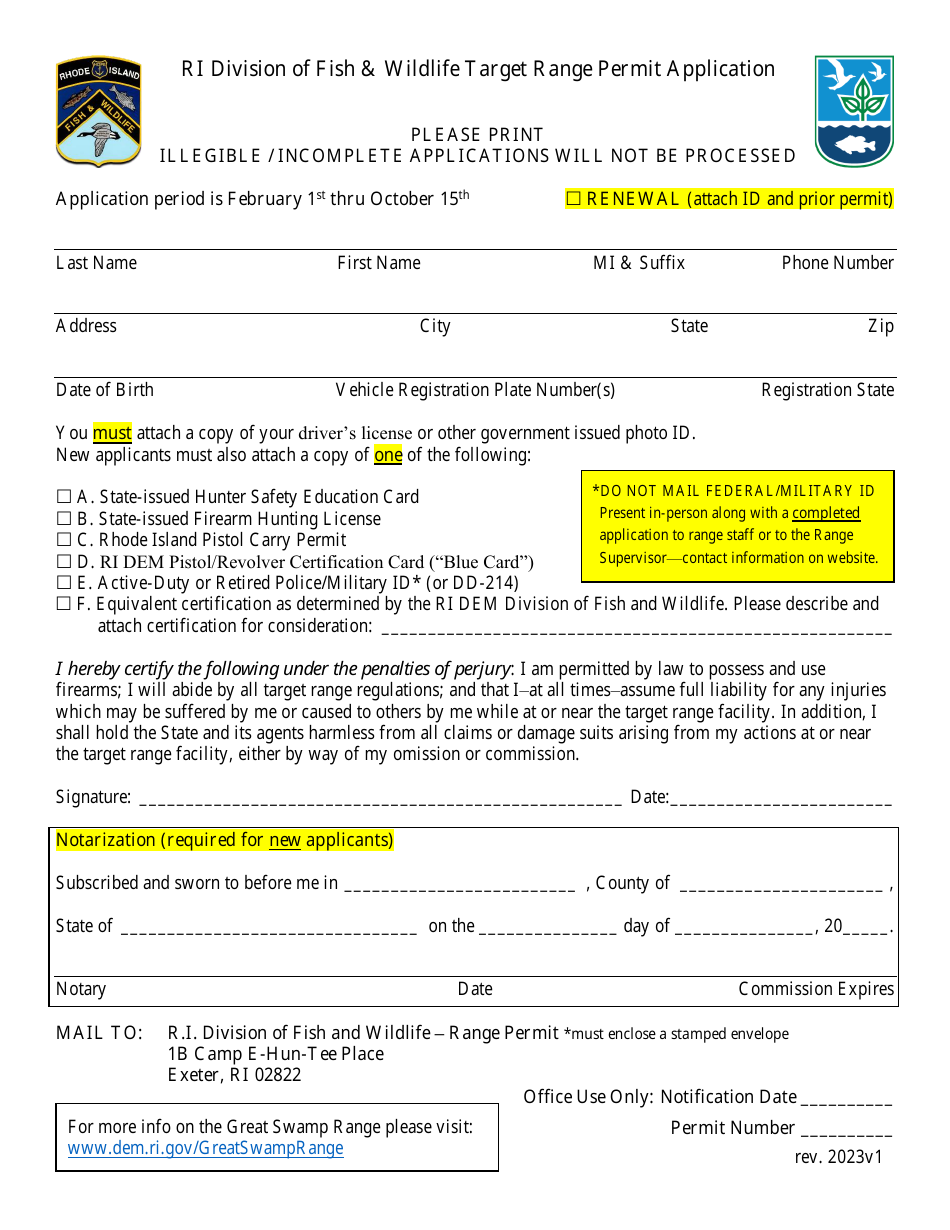 Target Range Permit Application - Rhode Island, Page 1