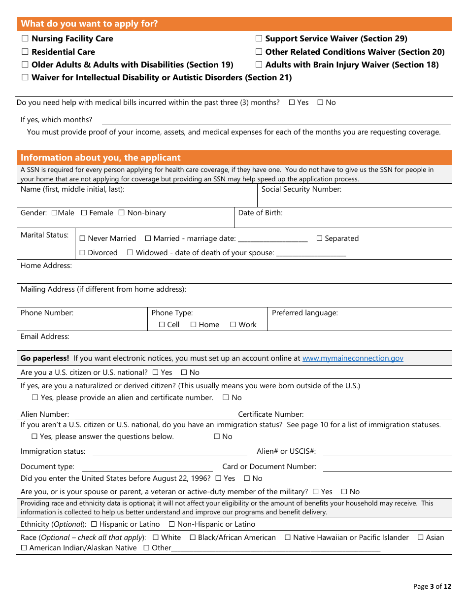 Maine Application for Long Term Care Mainecare Fill Out, Sign Online
