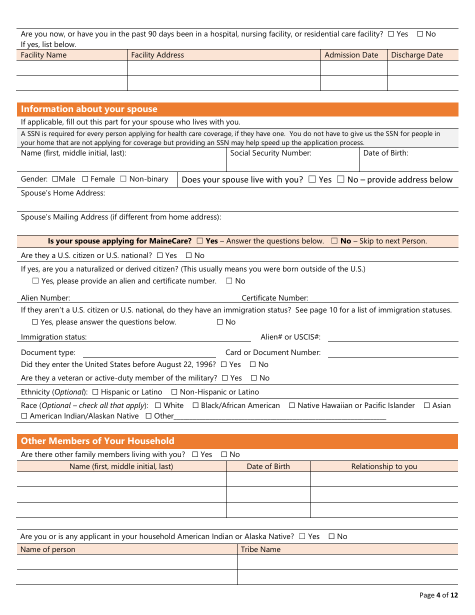 Maine Application for Long Term Care Mainecare Fill Out, Sign Online