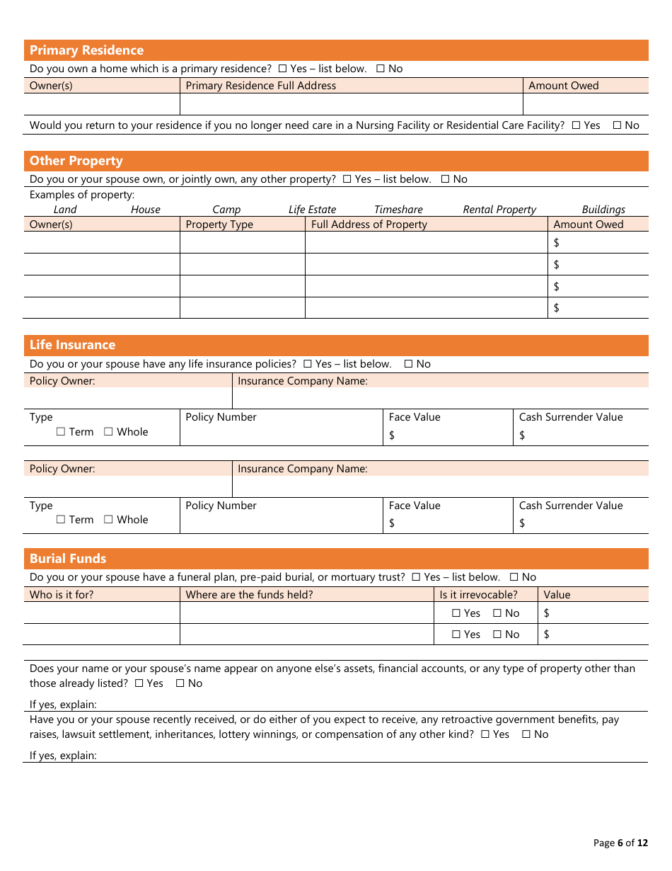 Application for Long Term Care Mainecare - Maine, Page 6