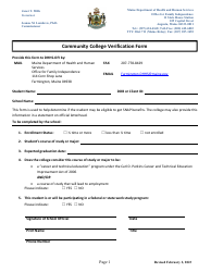 Document preview: Community College Verification Form - Maine