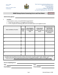 Document preview: Snap Group Home Screening Form and Fact Sheet - Maine