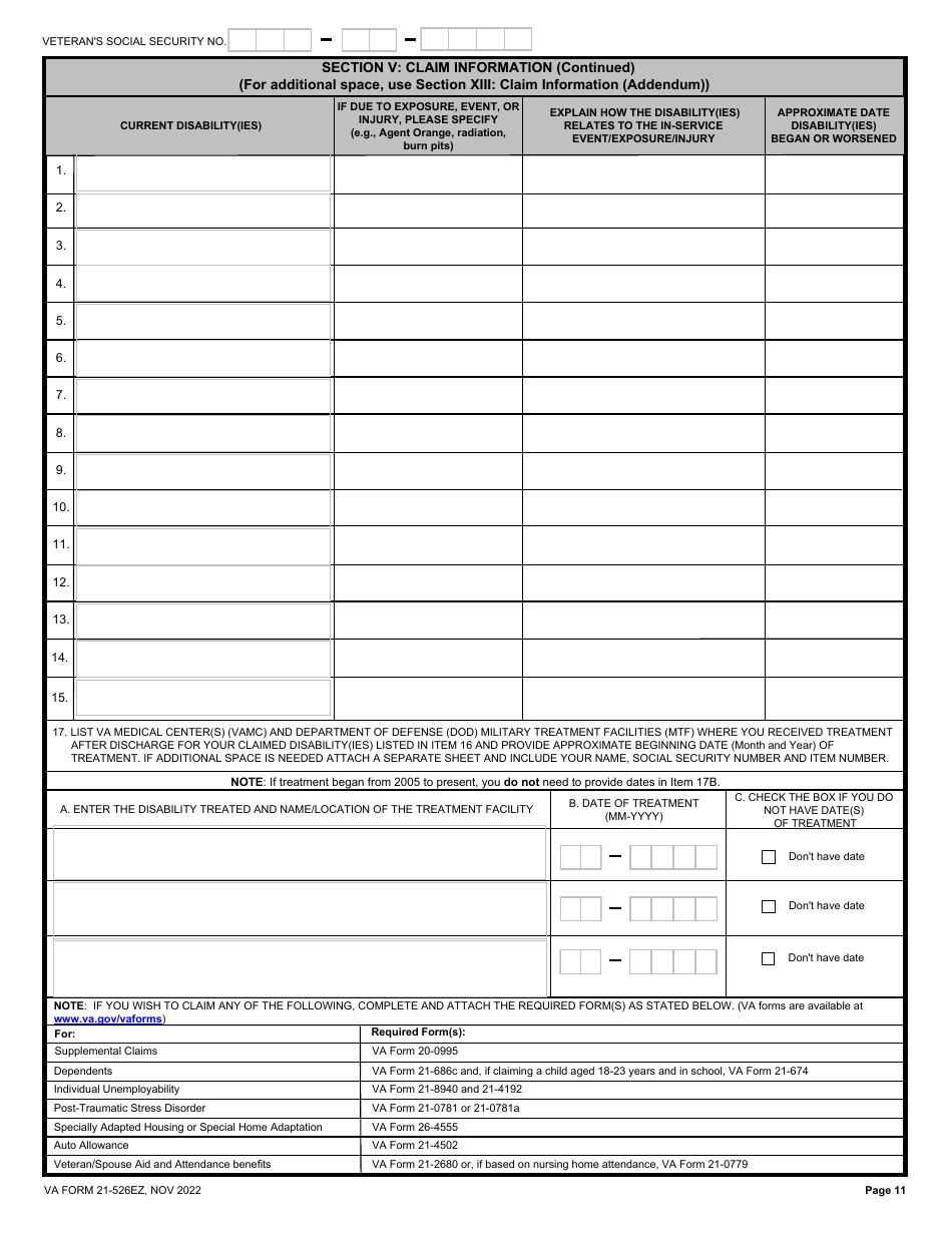 VA Form 21526EZ Download Fillable PDF or Fill Online Veterans