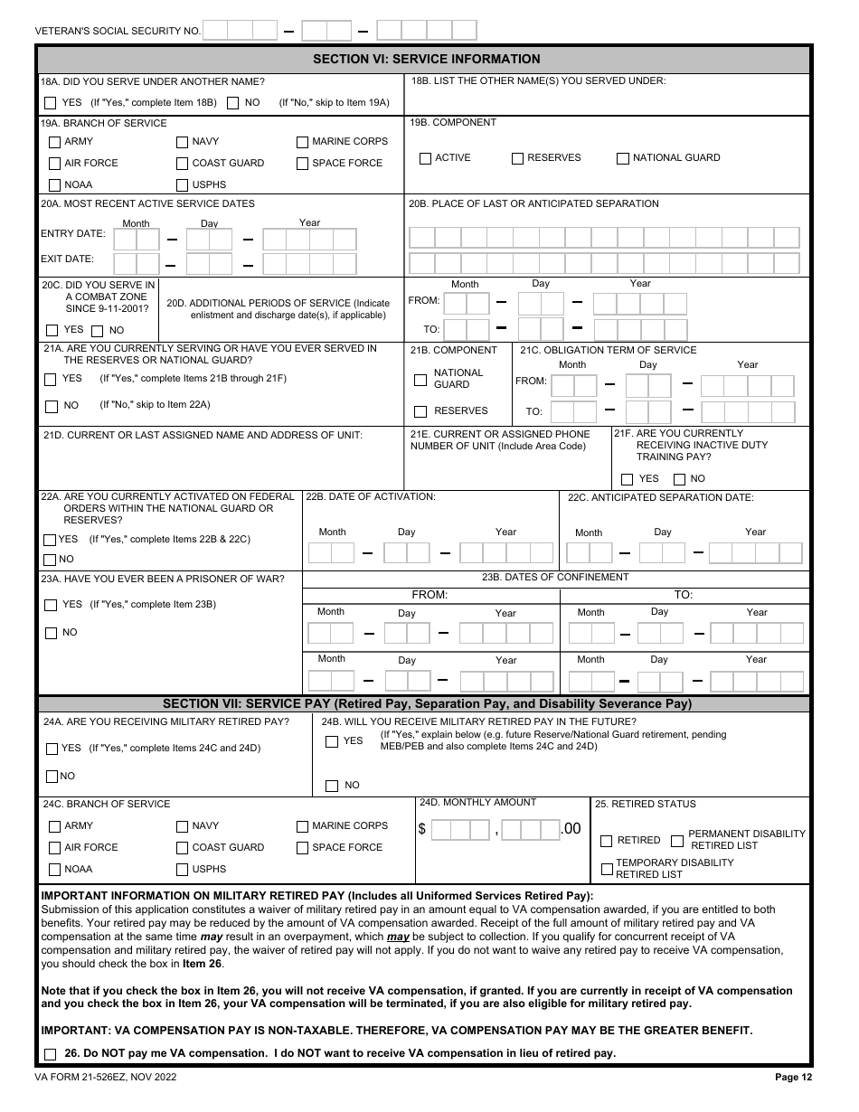 Va Form 21 526ez Download Fillable Pdf Or Fill Online Veterans Disability Compensation And 5663