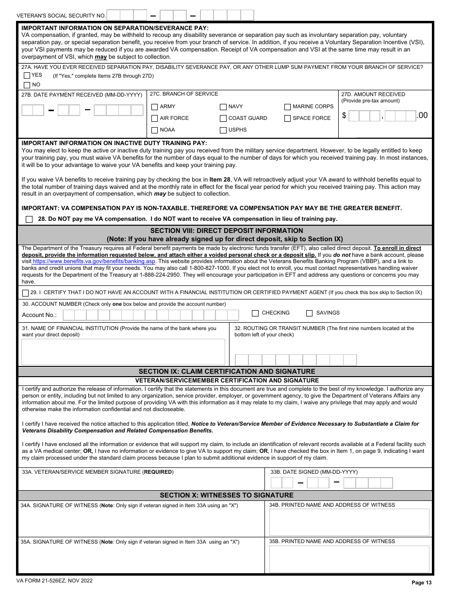 VA Form 21526EZ Download Fillable PDF or Fill Online Veterans