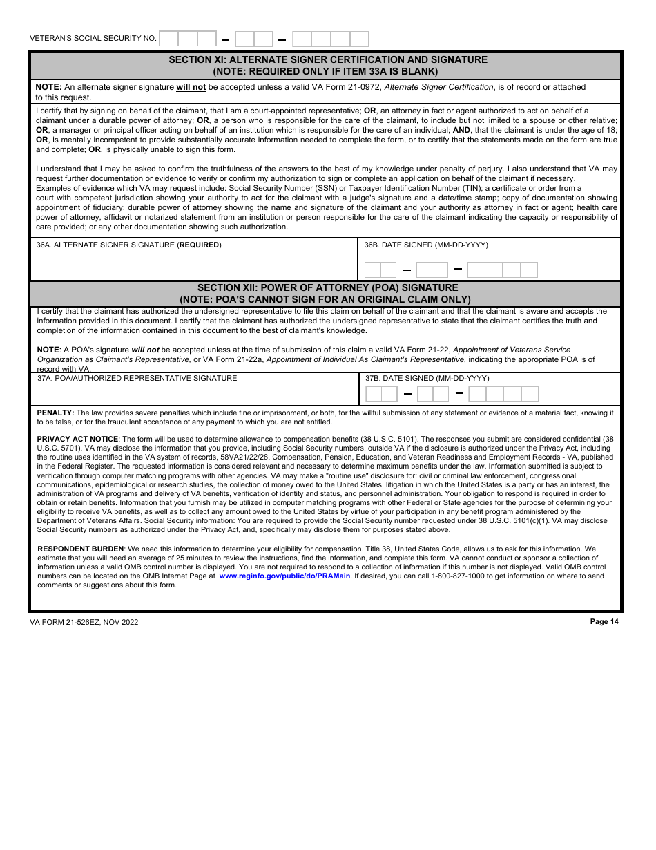 VA Form 21 526EZ Download Fillable PDF Or Fill Online Veterans Disability Compensation And