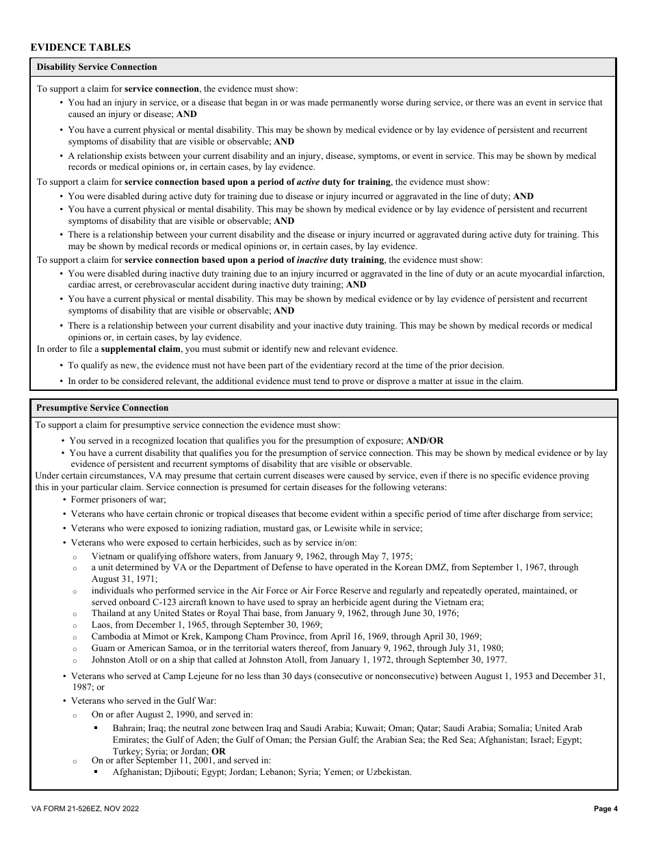 VA Form 21-526EZ Veterans Disability Compensation and Related Compensation Benefits, Page 4