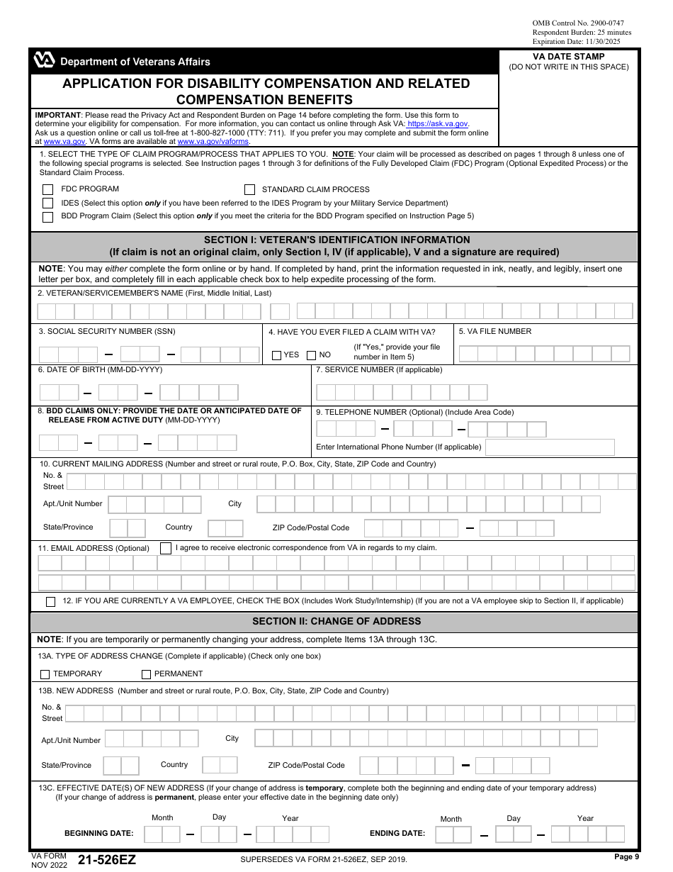 VA Form 21-526EZ Download Fillable PDF or Fill Online Veterans ...