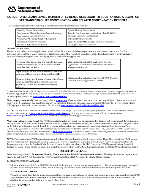 VA Form 21-526EZ  Printable Pdf