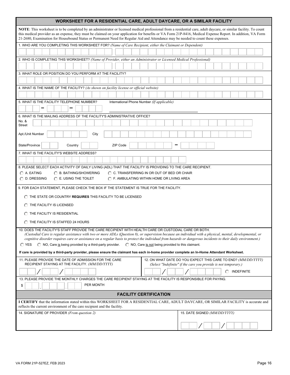 VA Form 21P-527EZ Download Fillable PDF Or Fill Online Application For ...